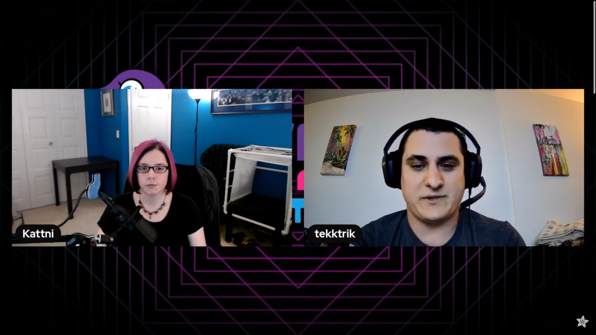 Kattni and I on camera, discussing the development sprint for CircuitPython Day 2022